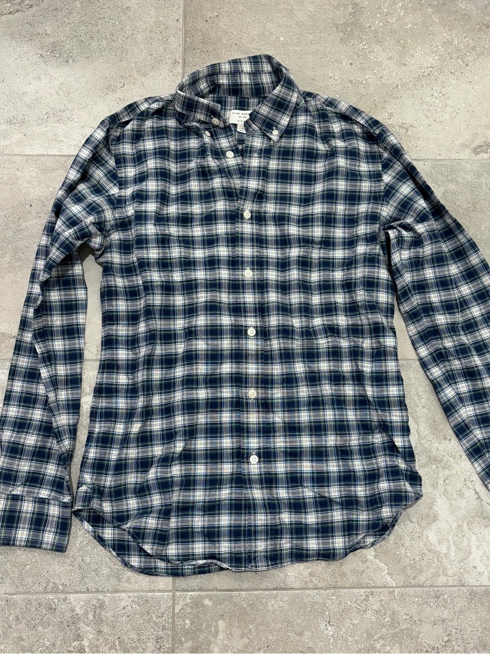 Men’s Club Monaco 100% Cotton Blue and White Plaid Button-Up Shirt